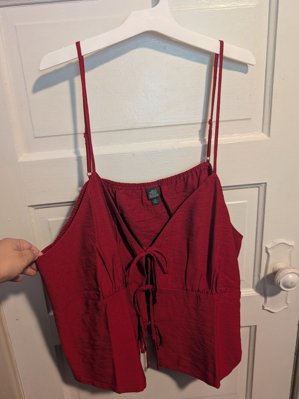 NWT Coquette Deep Red Tie-Front Cropped Spaghetti Strap Crop Top Wild Fable 3X